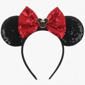 Disney Minnie Mouse Ears Headband with Red Sequin Bow & Gold Accent New Women’s